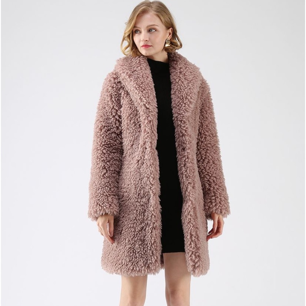 Faux Shearling Teddy Coat in Dusty Rose